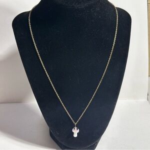 Pink Mushroom Toadstool Pendant Necklace Gold Tone Chain Fairy Hippie Boho